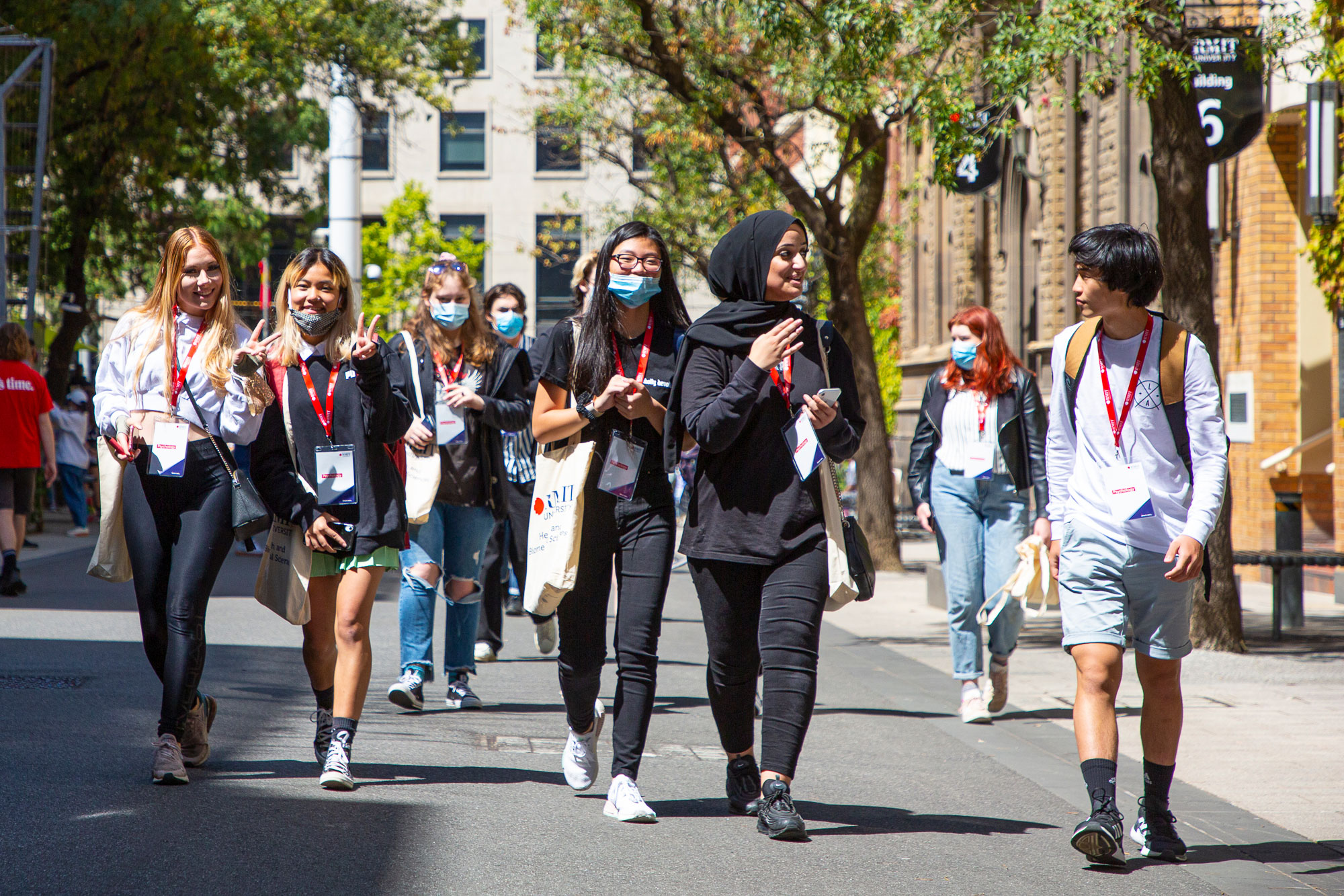 A group of international students at RMIT Melbourne campus.